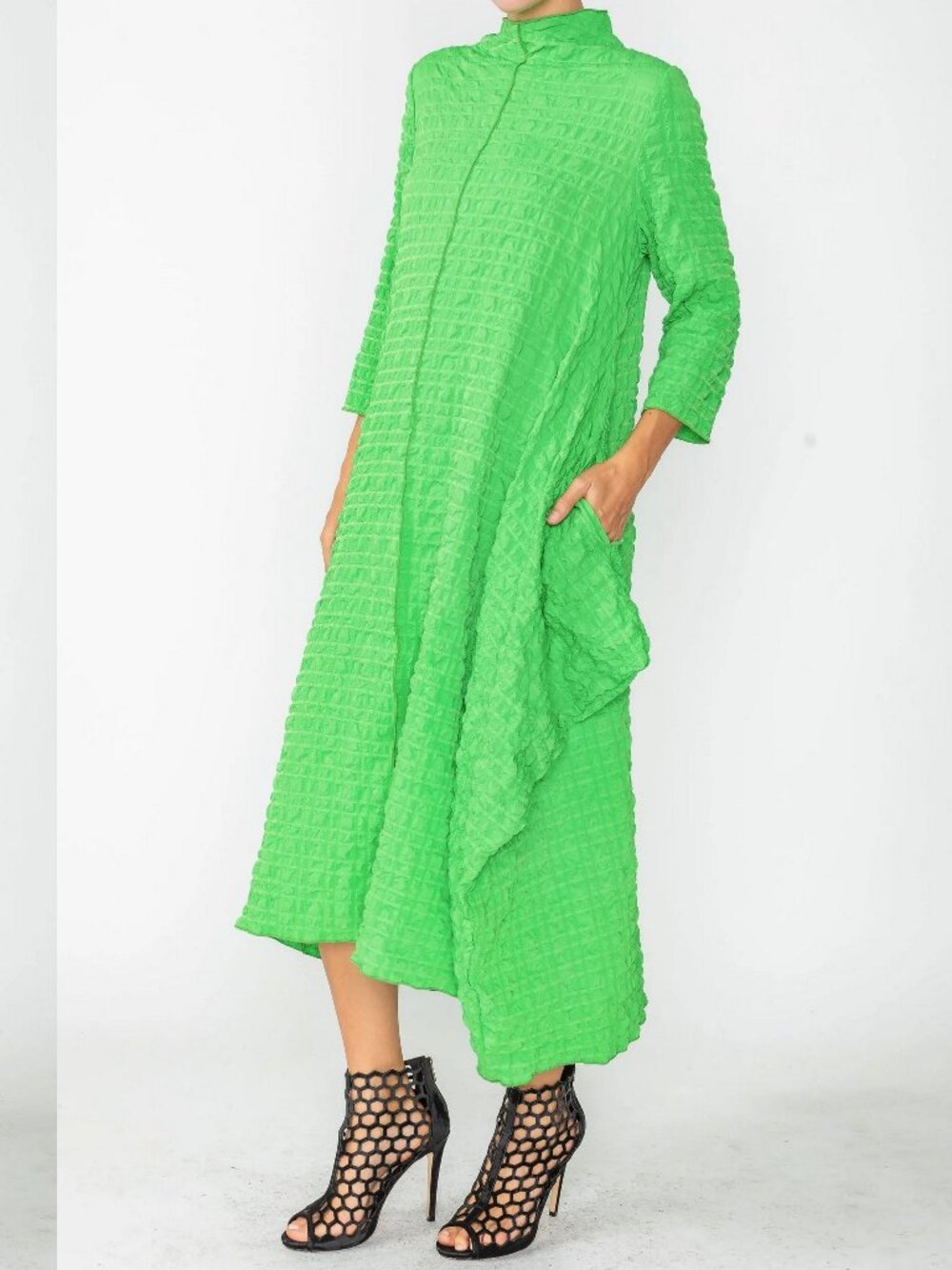 IC Collection Green Long Sleeve Bubble Check Dress